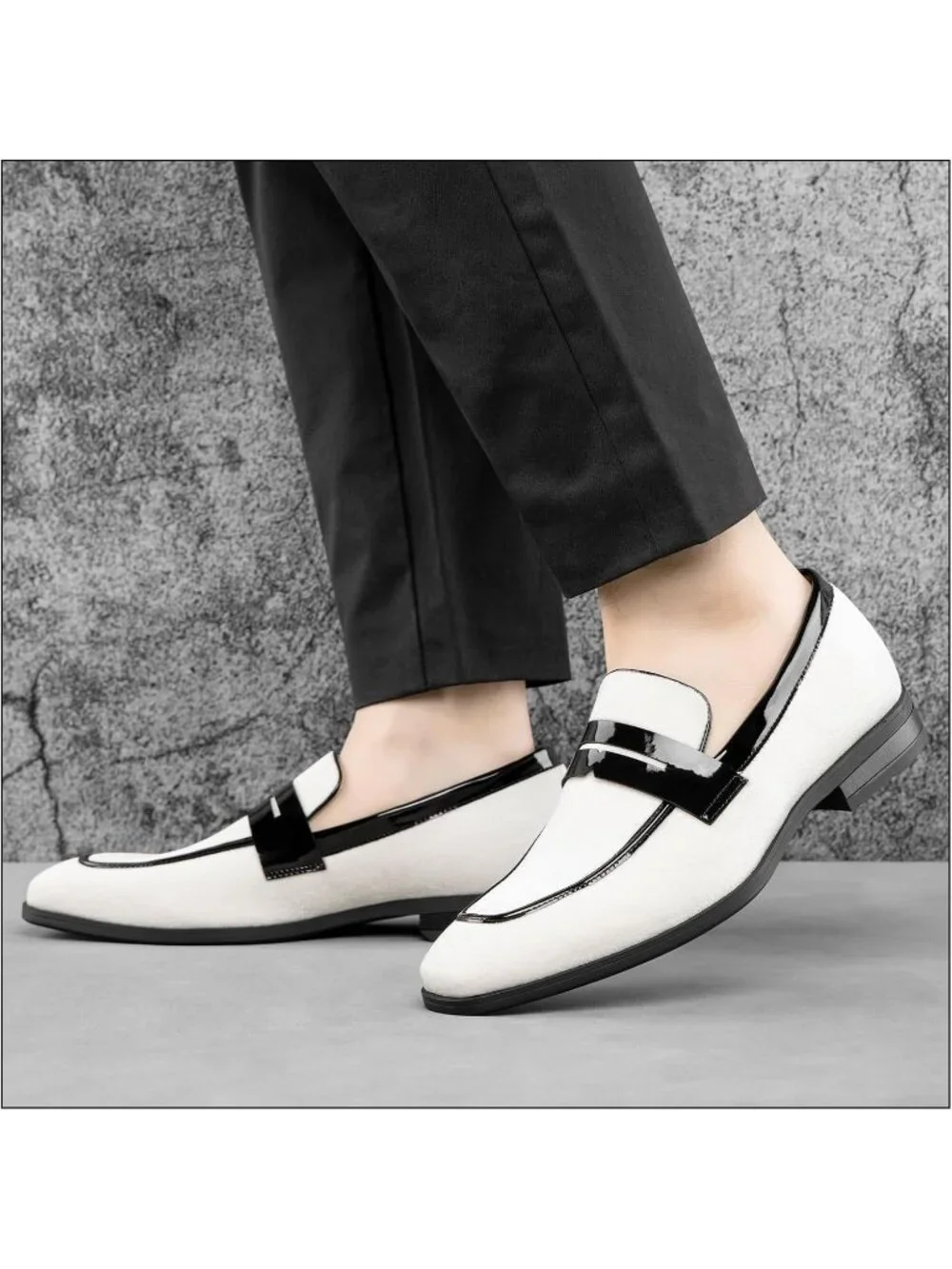 Men's White Black Tuxedo Classic Slip On Loafer Formal Imported Dress Shoes